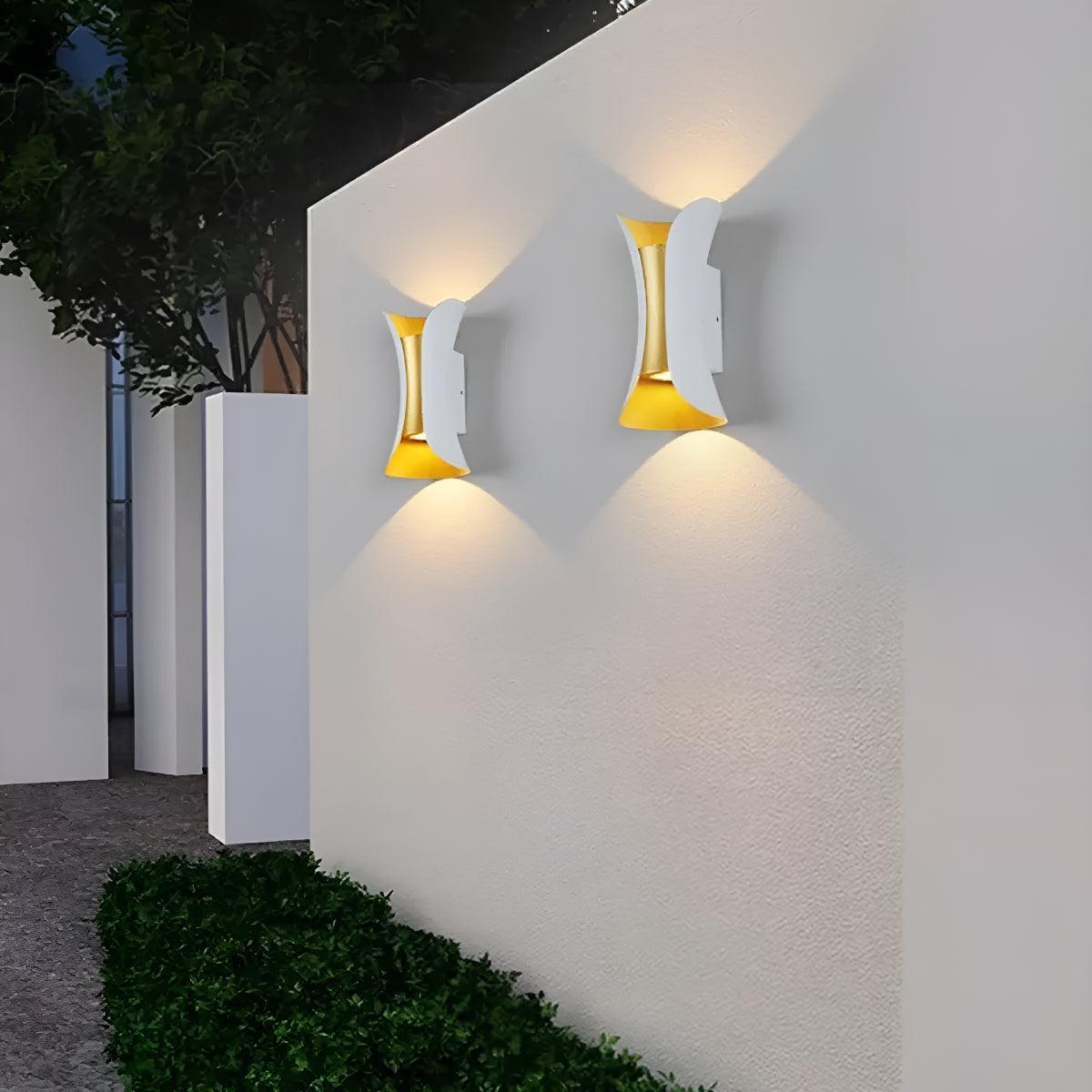 Curved Outdoor Wall Light With Up and Down Exterior Lamp Design