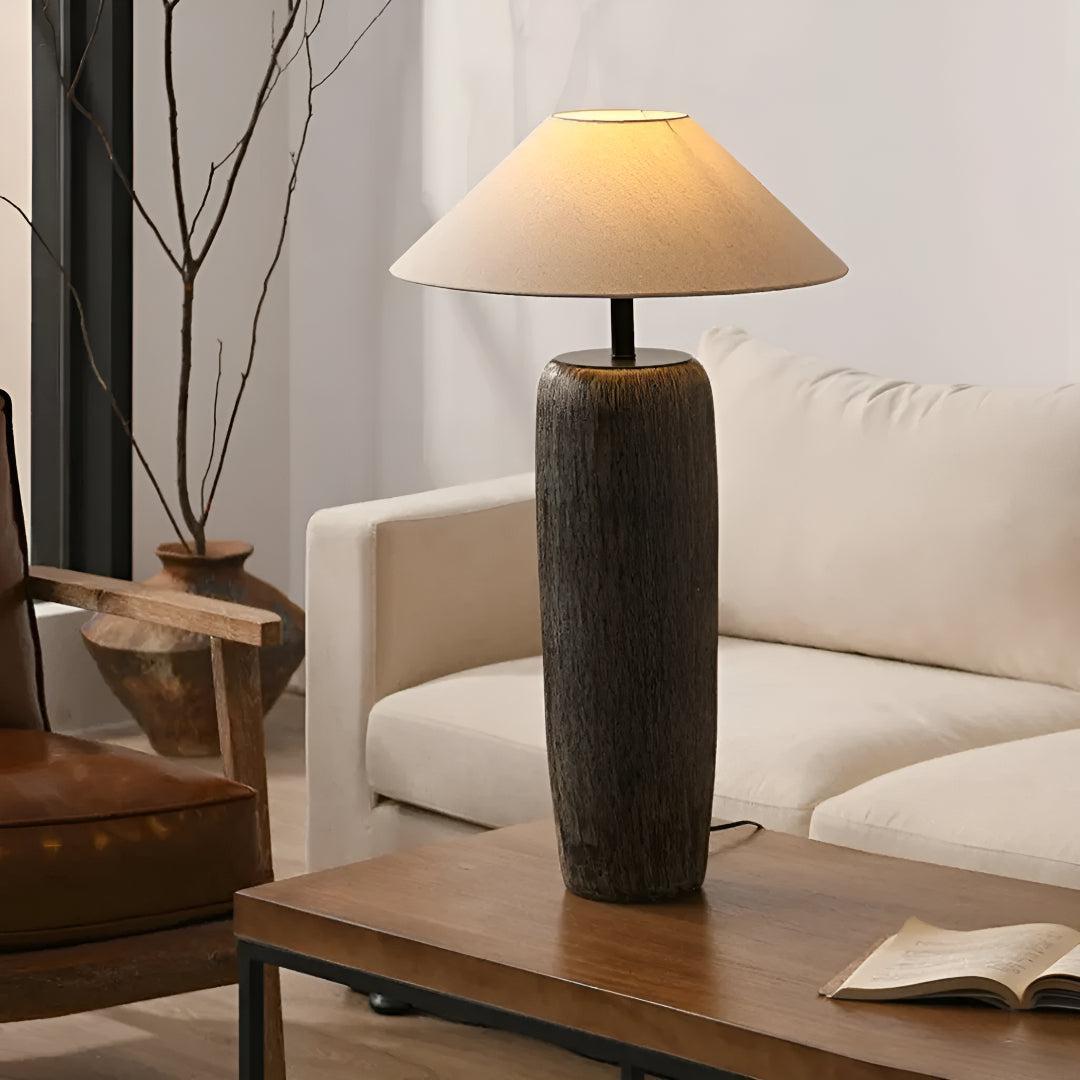 Japanese Pottery Floor Lamp With Fabric Shade For Living Room