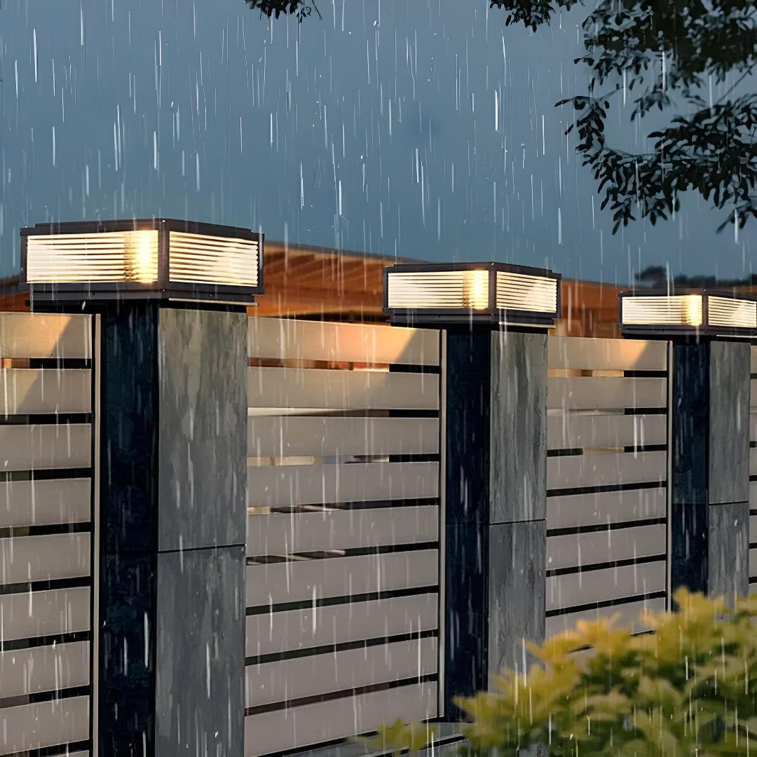 Outdoor Post Lights With Ribbed Glass Square Design