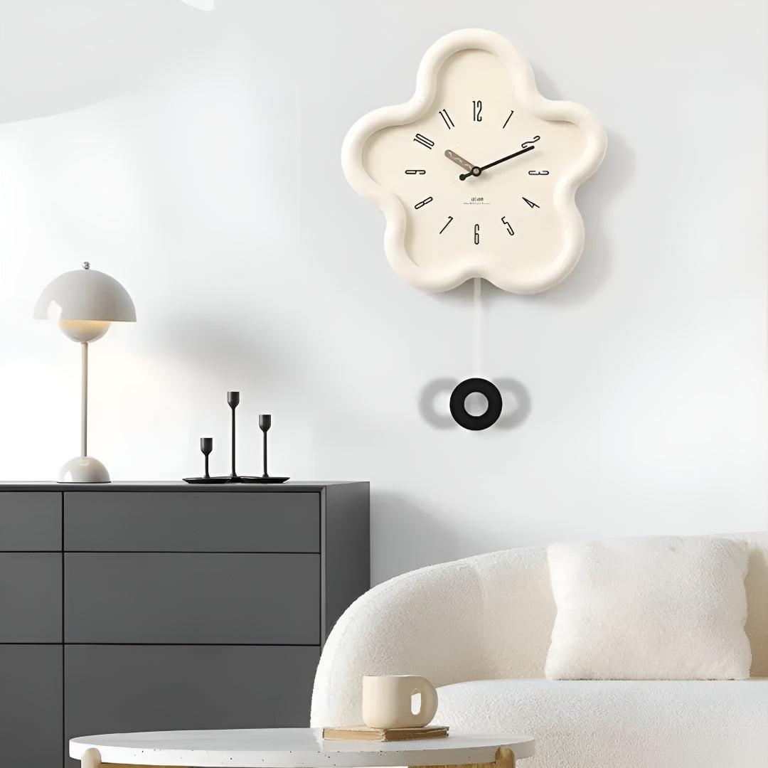 Silent Pendulum Wall Clock With 3D Flower Design