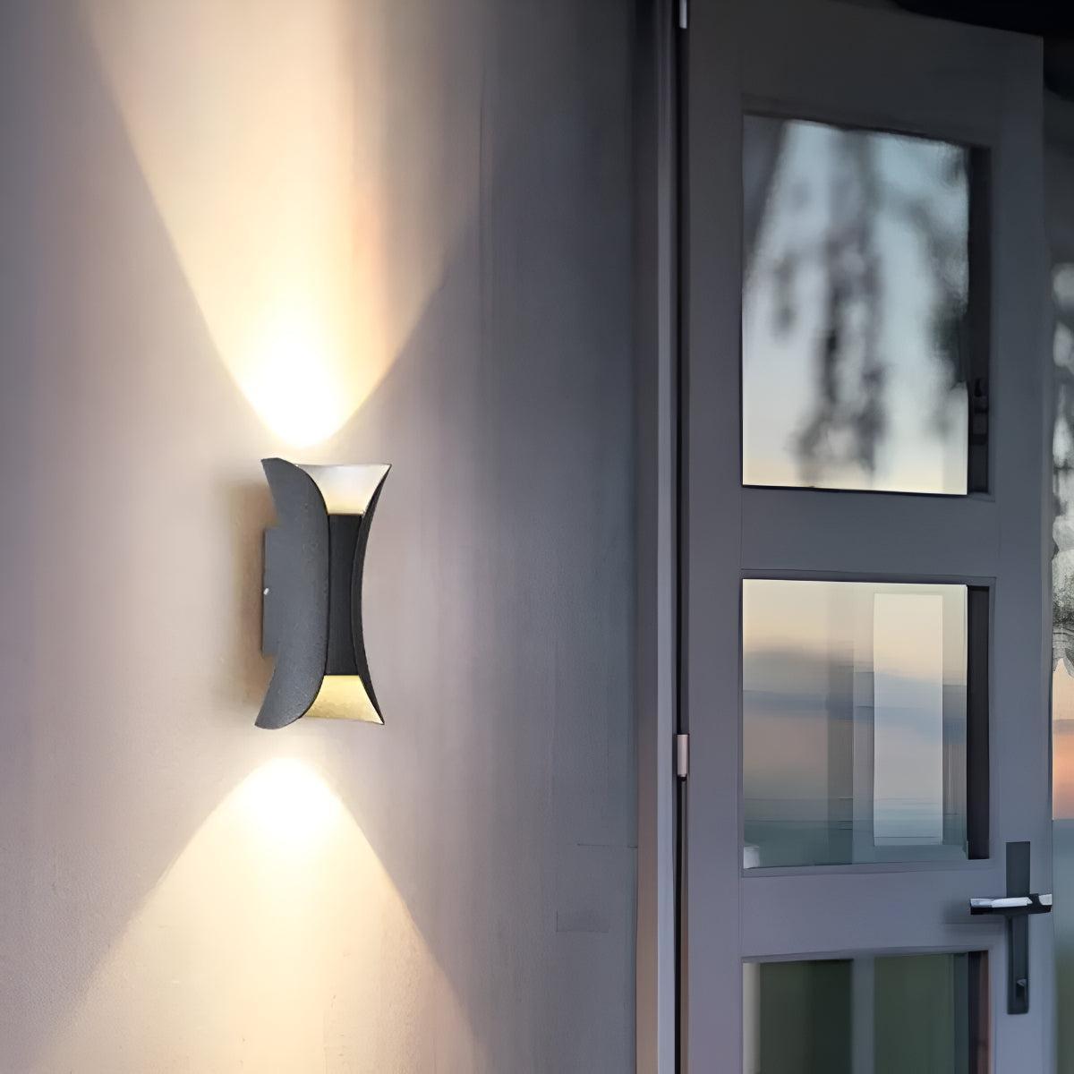 Curved Outdoor Wall Light With Up and Down Exterior Lamp Design