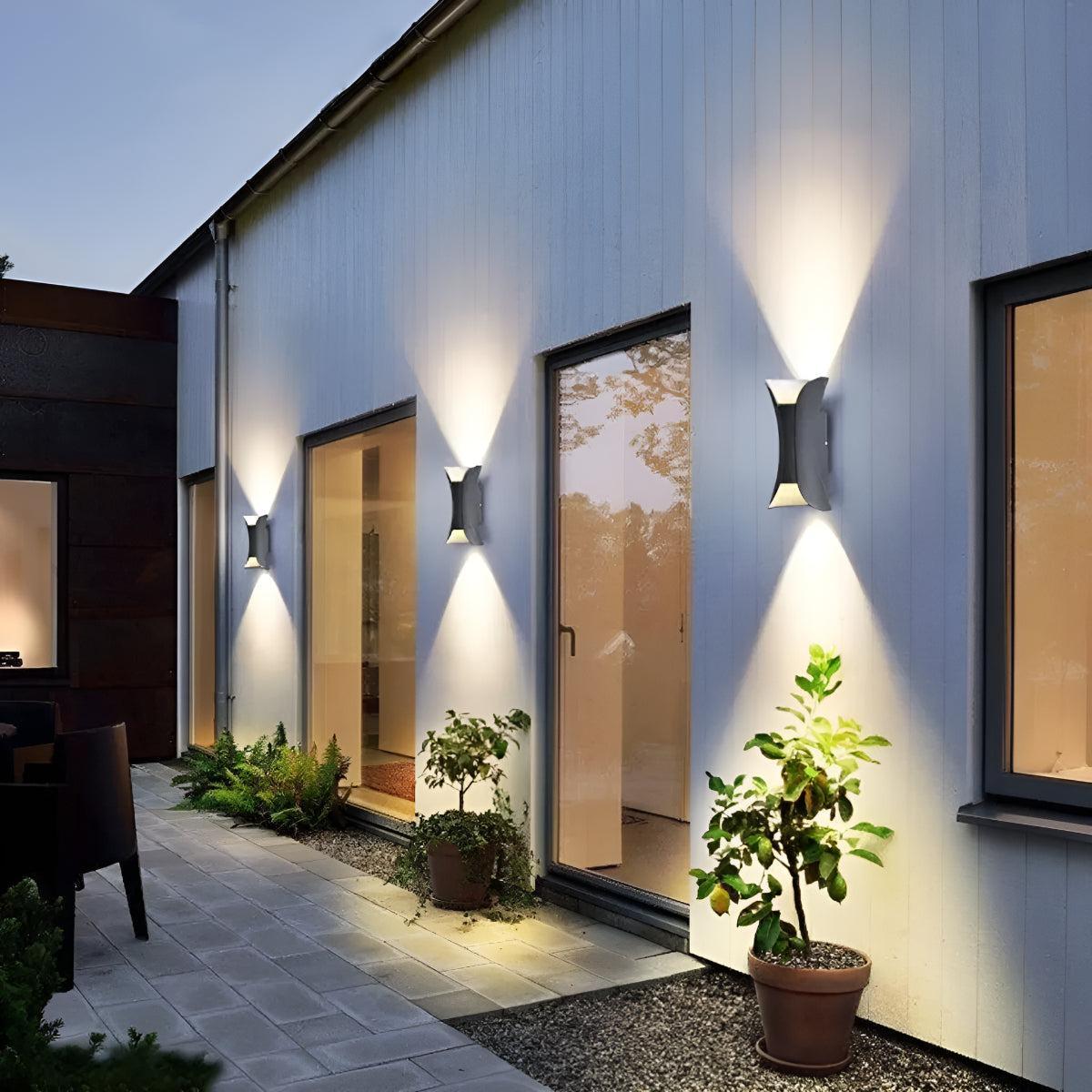 Curved Outdoor Wall Light With Up and Down Exterior Lamp Design