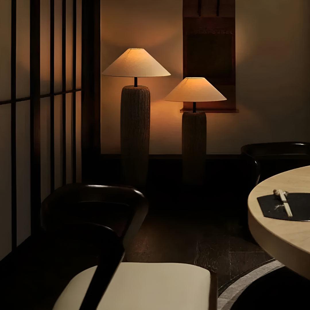Japanese Pottery Floor Lamp With Fabric Shade For Living Room