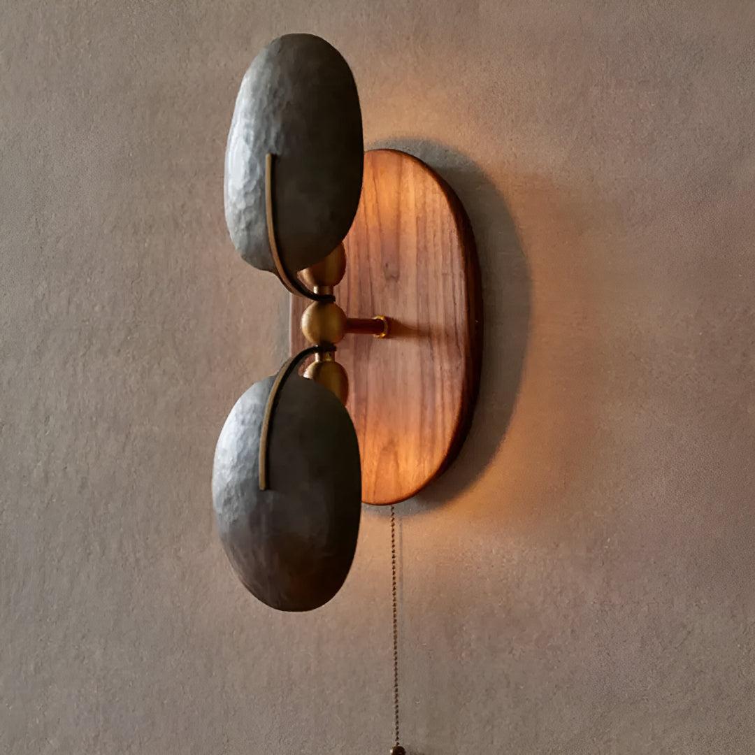 Metal & Walnut Wall Light Sconce With Pull Chain Switch