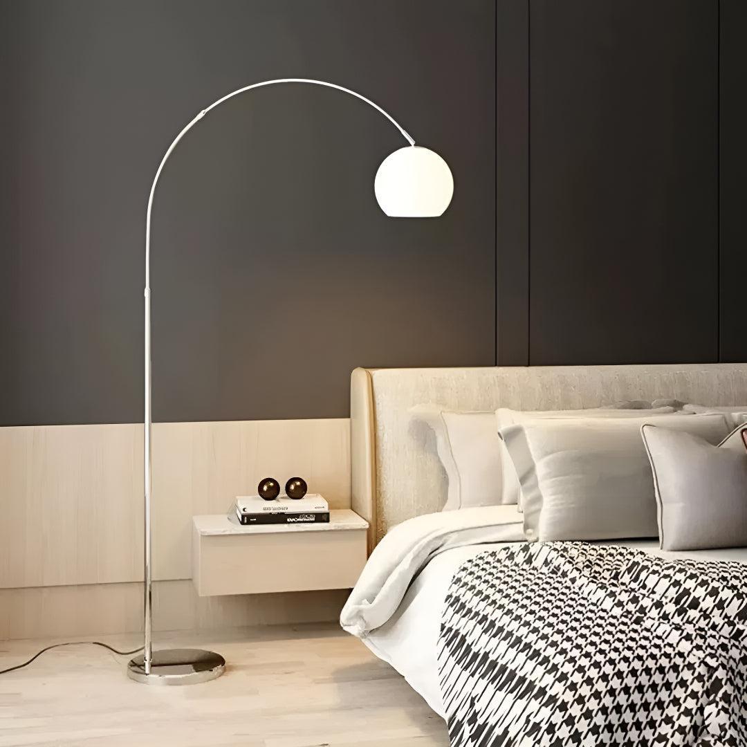 Modern Arc Floor Lamp With Glass Lampshade And Marble Base