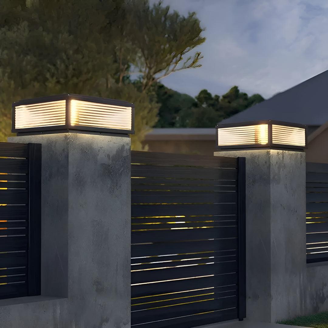 Outdoor Post Lights With Ribbed Glass Square Design