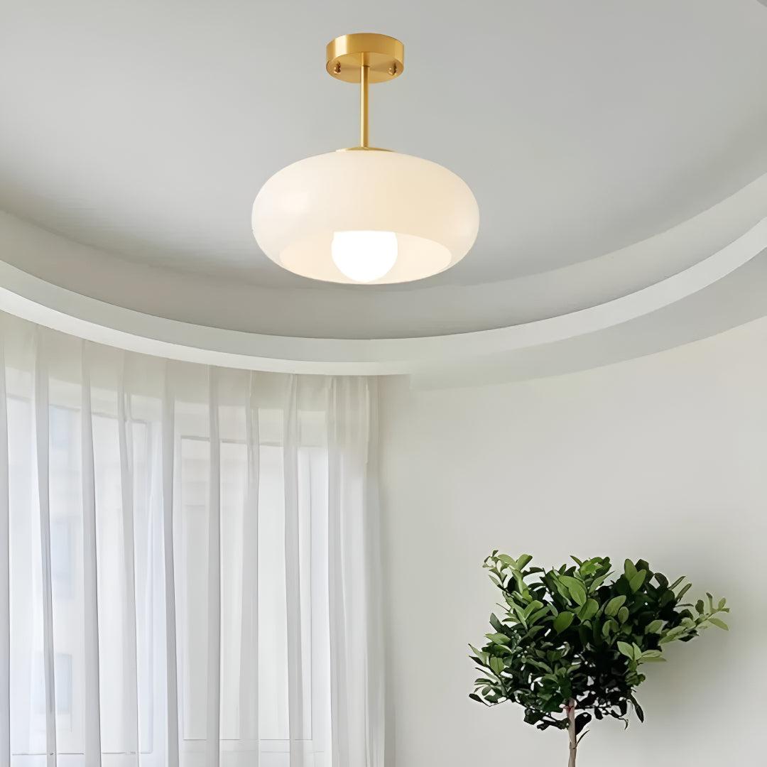 Semi Flush Mount Ceiling Lamp For With Glossy Glass Shade Design