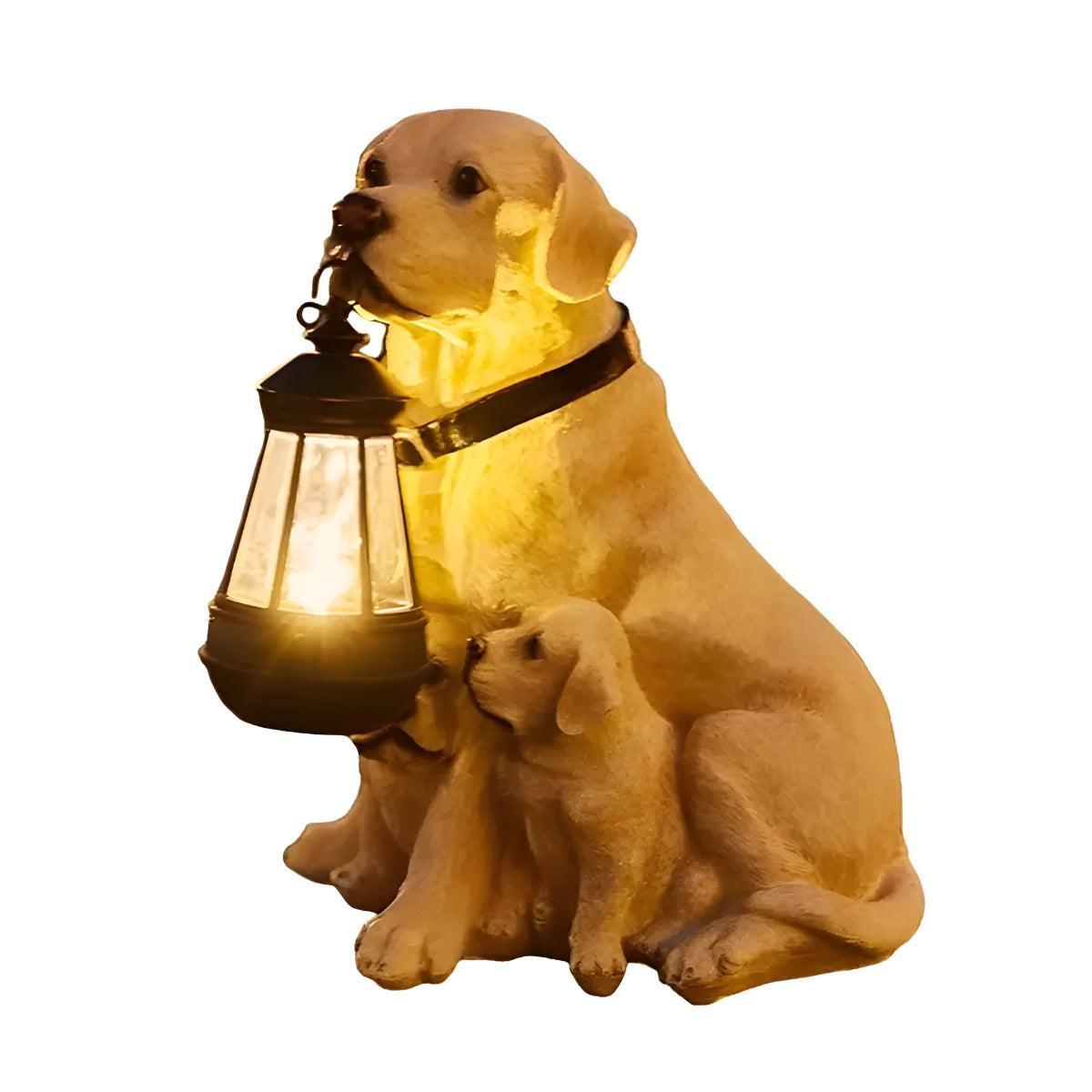 Solar Powered Dog Statue Garden Lights With Lantern