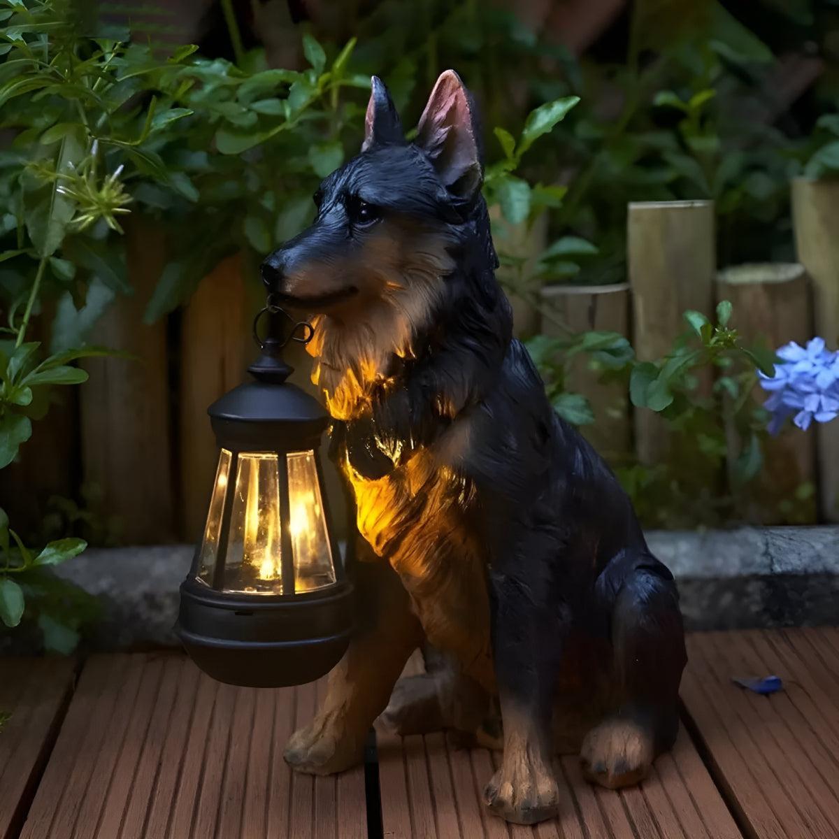 Solar Powered Dog Statue Garden Lights With Lantern