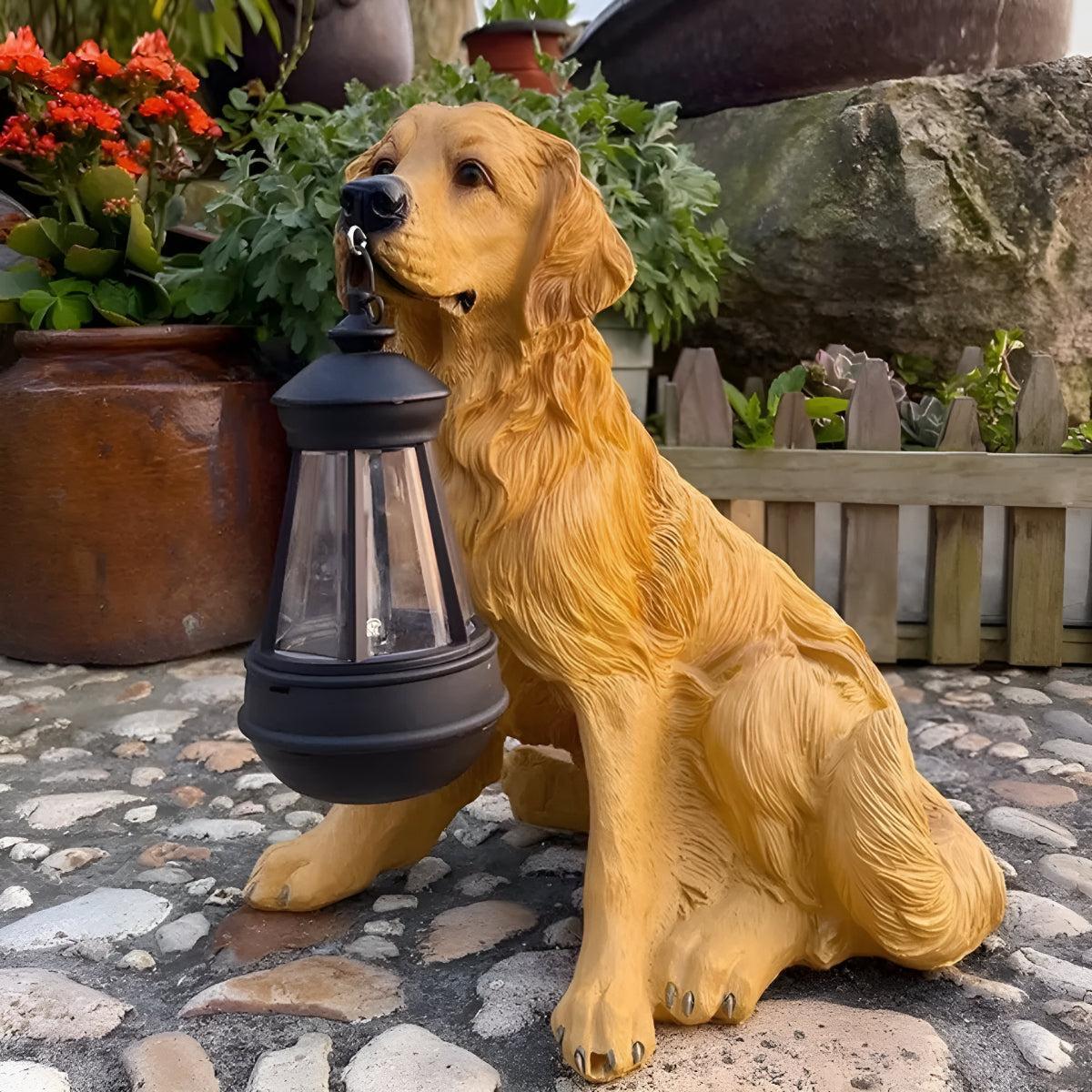 Solar Powered Dog Statue Garden Lights With Lantern