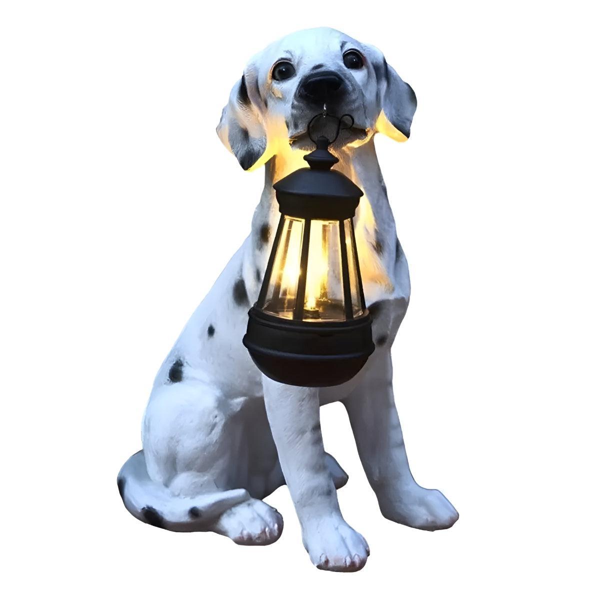 Solar Powered Dog Statue Garden Lights With Lantern