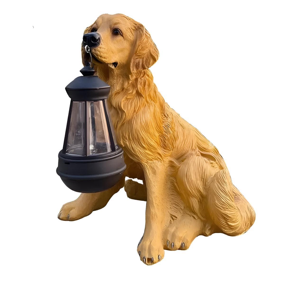 Solar Powered Dog Statue Garden Lights With Lantern