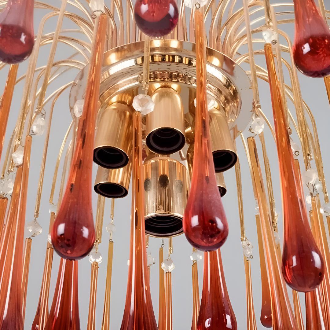 Vintage Chandelier With Murano Amber Glass Drops
