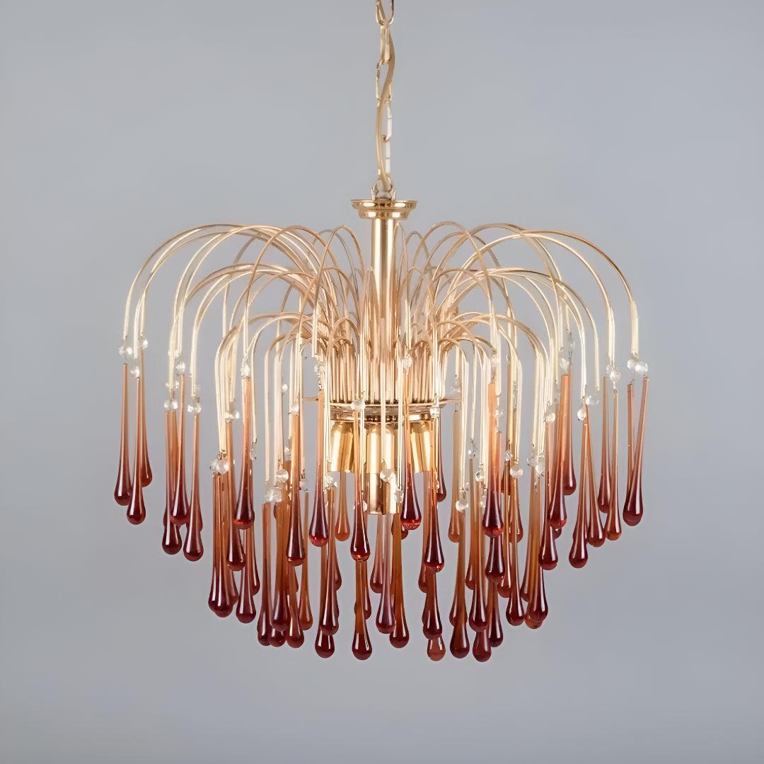 Vintage Chandelier With Murano Amber Glass Drops