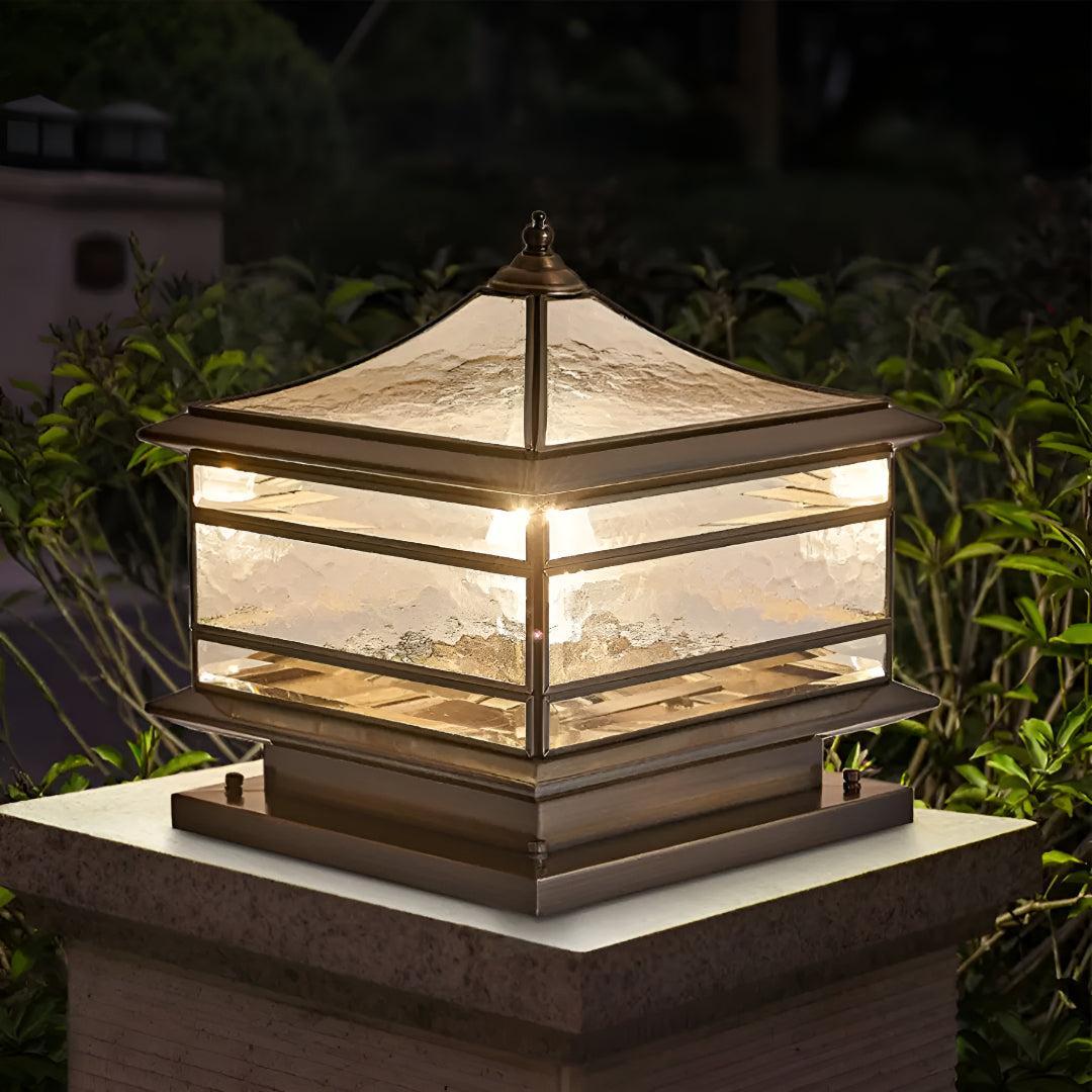Vintage Outdoor Post Lantern With Glass Design For Patio And Yard
