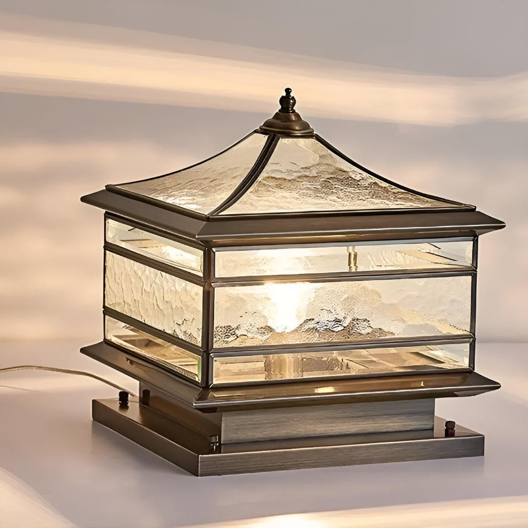Vintage Outdoor Post Lantern With Glass Design For Patio And Yard