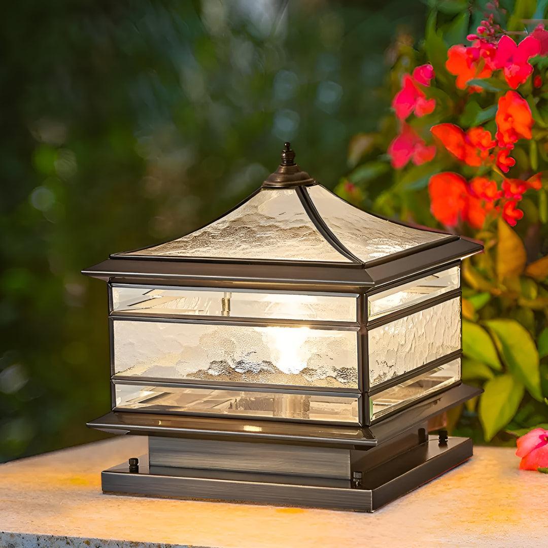 Vintage Outdoor Post Lantern With Glass Design For Patio And Yard