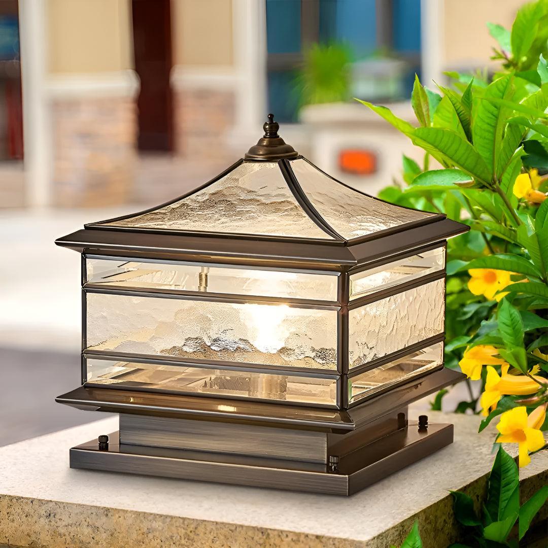 Vintage Outdoor Post Lantern With Glass Design For Patio And Yard