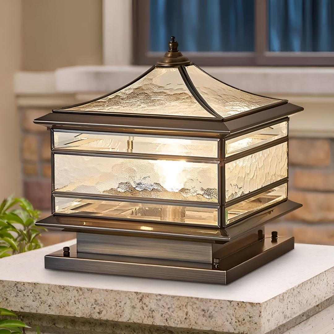 Vintage Outdoor Post Lantern With Glass Design For Patio And Yard